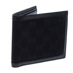 Gucci Black GG Canvas and Leather Bifold Wallet