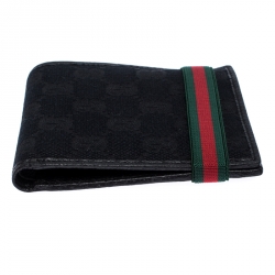 Gucci Black Canvas Web Elastic Money Clip Wallet