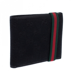 Gucci Black Canvas Web Elastic Money Clip Wallet
