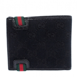 Gucci Black Canvas Web Elastic Money Clip Wallet