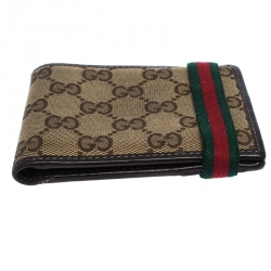 Gucci Beige GG Canvas Web Bifold Wallet
