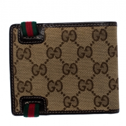 Gucci Beige GG Canvas Web Bifold Wallet