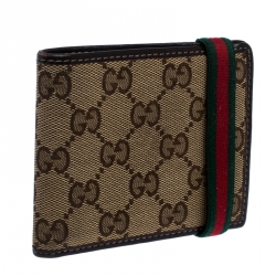 Gucci Beige GG Canvas Web Bifold Wallet