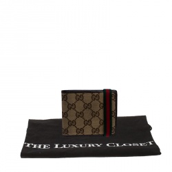 Gucci Beige GG Canvas Web Bifold Wallet