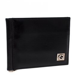 Gucci Black Patent Leather Money Clip Wallet