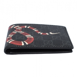 Gucci Grey GG Supreme Canvas Kingsnake Print Bifold Wallet