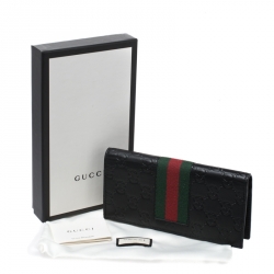 Pre Owned Gucci Black Guccissima Web Long Wallet