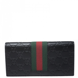 Pre Owned Gucci Black Guccissima Web Long Wallet