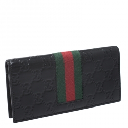 Pre Owned Gucci Black Guccissima Web Long Wallet