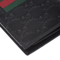 Pre Owned Gucci Black Guccissima Web Long Wallet