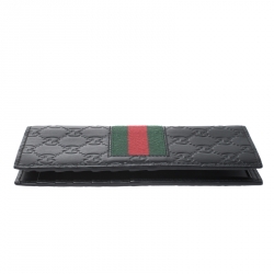 Pre Owned Gucci Black Guccissima Web Long Wallet