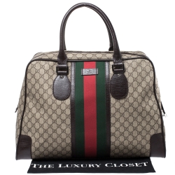Gucci Brown GG Supreme Canvas Web Weekender Bag