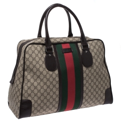 Gucci Brown GG Supreme Canvas Web Weekender Bag