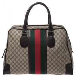 Gucci Brown GG Supreme Canvas Web Weekender Bag
