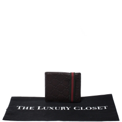 Gucci Dark Brown Guccissima Leather Web Bifold Wallet