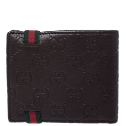 Gucci Dark Brown Guccissima Leather Web Bifold Wallet