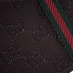 Gucci Dark Brown Guccissima Leather Web Bifold Wallet
