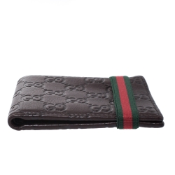 Gucci Dark Brown Guccissima Leather Web Bifold Wallet