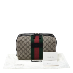 Gucci Beige/Balck GG Supreme Canvas and Leather Web Toiletry Pouch