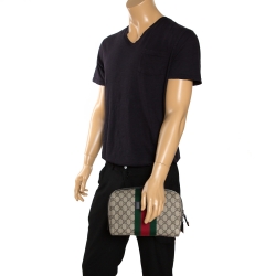 Gucci Beige/Balck GG Supreme Canvas and Leather Web Toiletry Pouch