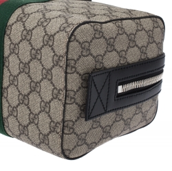 Gucci Beige/Balck GG Supreme Canvas and Leather Web Toiletry Pouch