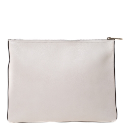 Gucci White Leather Logo Print Zip Pouch