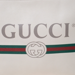 Gucci White Leather Logo Print Zip Pouch