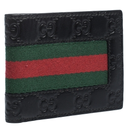 Gucci Black Guccissima Leather Web Bifold Wallet