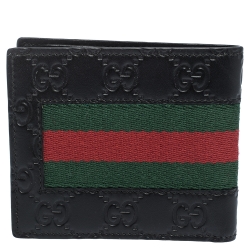 Gucci Black Guccissima Leather Web Bifold Wallet