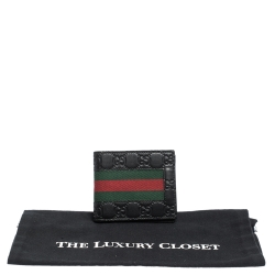 Gucci Black Guccissima Leather Web Bifold Wallet