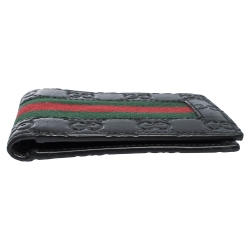 Gucci Black Guccissima Leather Web Bifold Wallet
