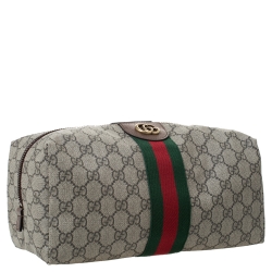 مملوكة مسبقًا Gucci Beige GG Supreme Canvas Ophidia Web Toiletry Pouch