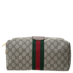 مملوكة مسبقًا Gucci Beige GG Supreme Canvas Ophidia Web Toiletry Pouch