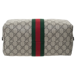 مملوكة مسبقًا Gucci Beige GG Supreme Canvas Ophidia Web Toiletry Pouch