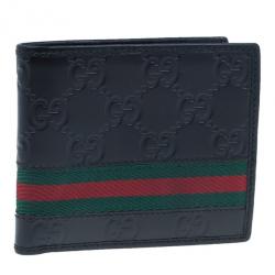 Gucci Black Leather Guccissima Web Bi-Fold Wallet