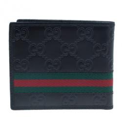 Gucci Black Leather Guccissima Web Bi-Fold Wallet