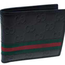 Gucci Black Leather Guccissima Web Bi-Fold Wallet
