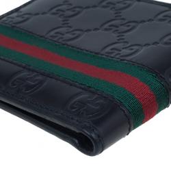 Gucci Black Leather Guccissima Web Bi-Fold Wallet