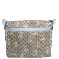 Gucci Beige/Blue GG Supreme Canvas and Leather Zoo Birds Messenger Bag