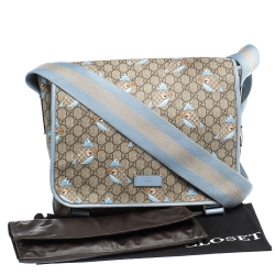 Gucci Beige/Blue GG Supreme Canvas and Leather Zoo Birds Messenger Bag