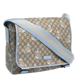 Gucci Beige/Blue GG Supreme Canvas and Leather Zoo Birds Messenger Bag