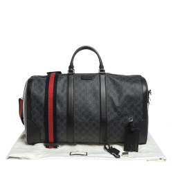 Gucci Black GG Supreme Canvas and Leather Carry On Duffle Bag