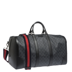 Gucci Black GG Supreme Canvas and Leather Carry On Duffle Bag