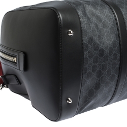 Gucci Black GG Supreme Canvas and Leather Carry On Duffle Bag
