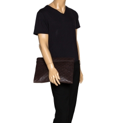 Pre Owned حافظة ملفات غوتشي جلد غوتشيسيما بنية داكنة