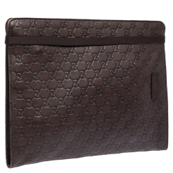 Pre Owned حافظة ملفات غوتشي جلد غوتشيسيما بنية داكنة