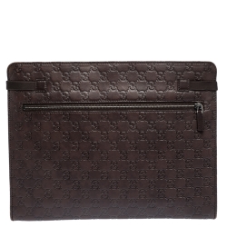 Pre Owned حافظة ملفات غوتشي جلد غوتشيسيما بنية داكنة