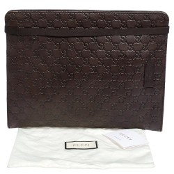 Pre Owned حافظة ملفات غوتشي جلد غوتشيسيما بنية داكنة