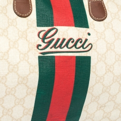 Gucci Ivory/Brown GG Supreme Canvas and Leather Large Web Carry On Duffel Bag