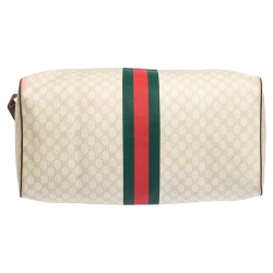Gucci Ivory/Brown GG Supreme Canvas and Leather Large Web Carry On Duffel Bag